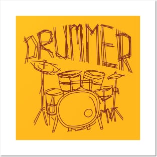 sketch line art of drum set Posters and Art